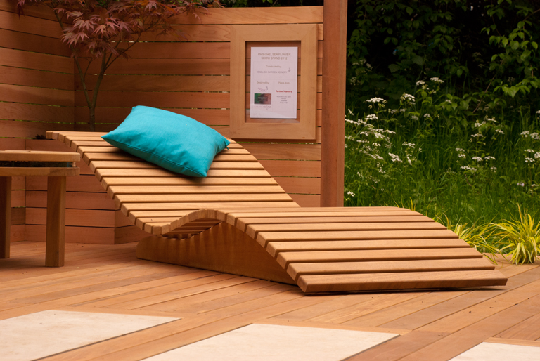 Ergonomic sun lounger made by EMH luxury garden Joinery.