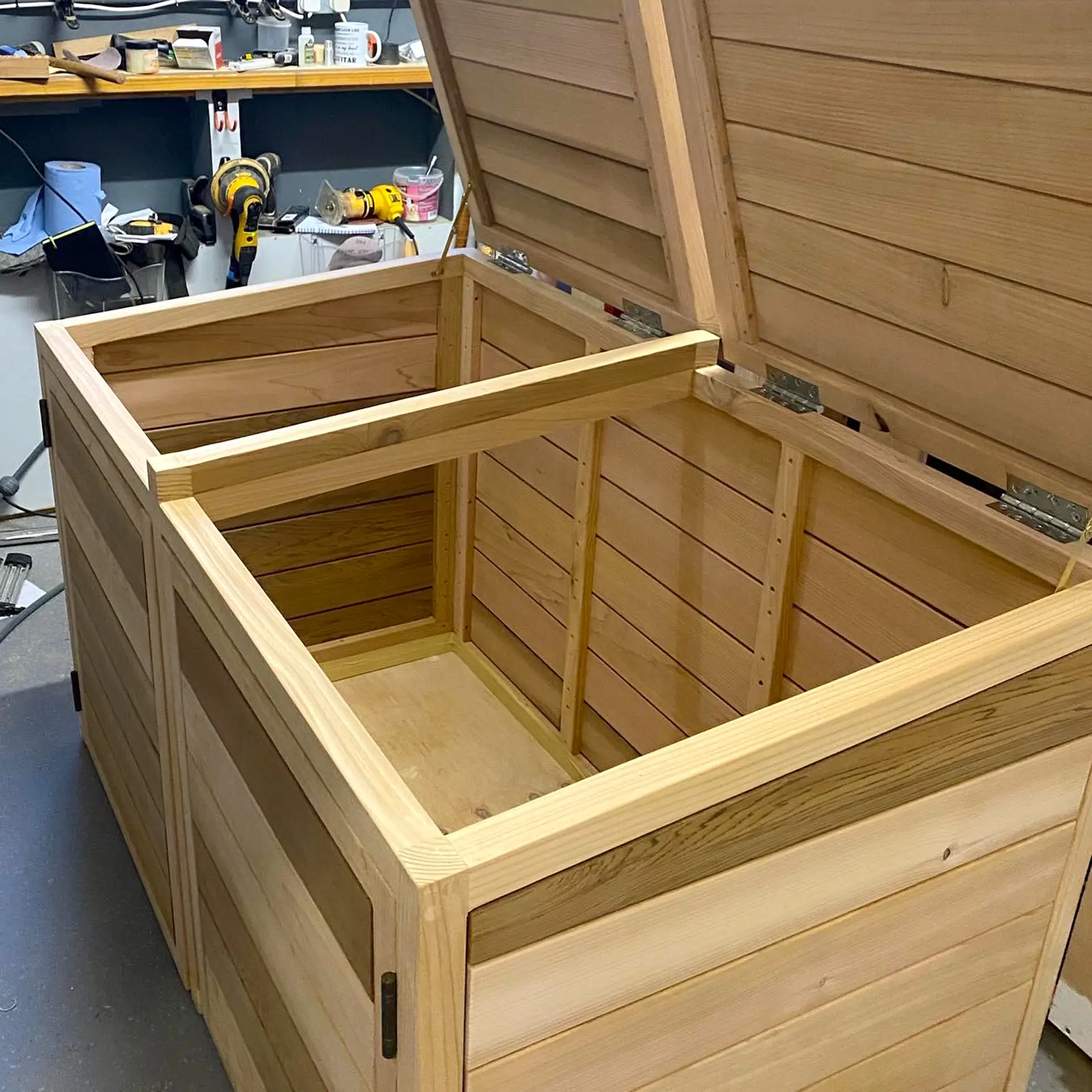 Custom bin store being manufactured in the EMH Joinery workshop, Norfolk.
